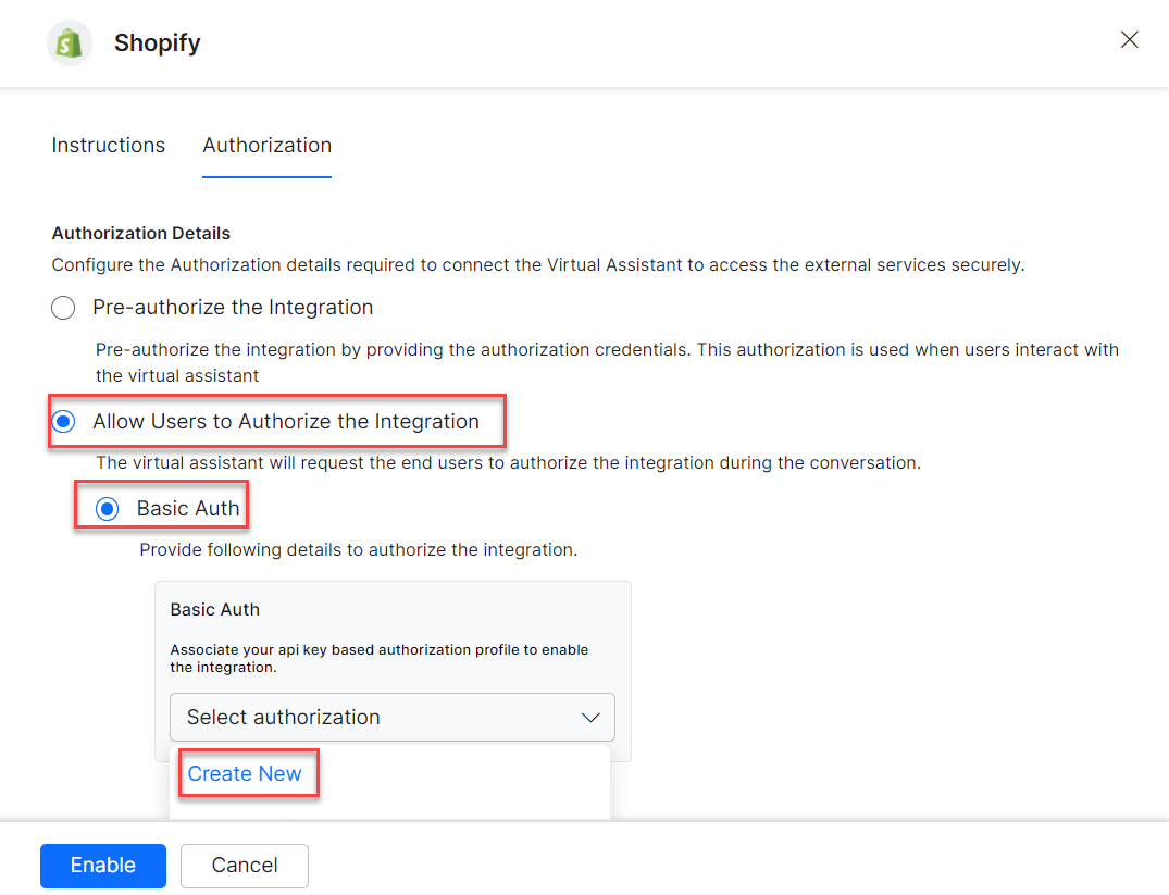 Create new authorization