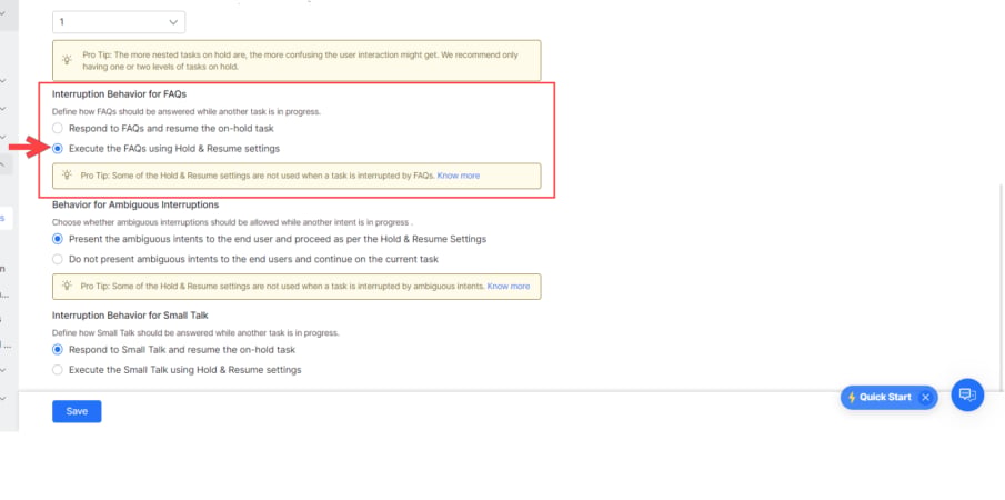 FAQ interruption behavior