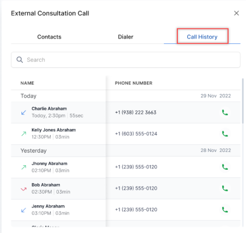 Call History Tab