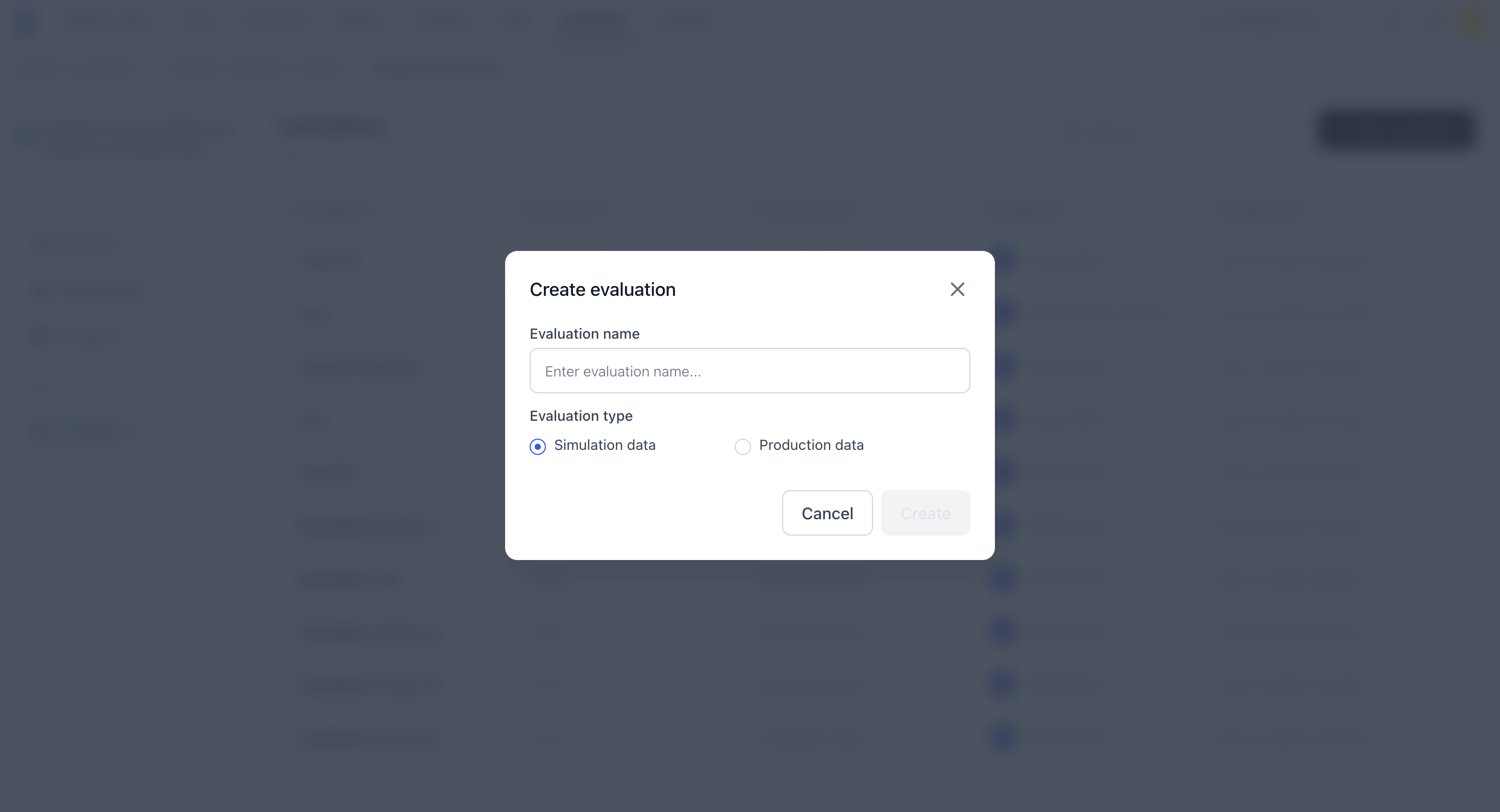 Evaluation creation dialog