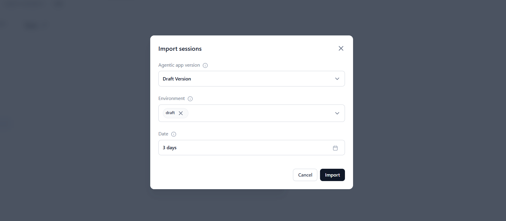 Import sessions dialog