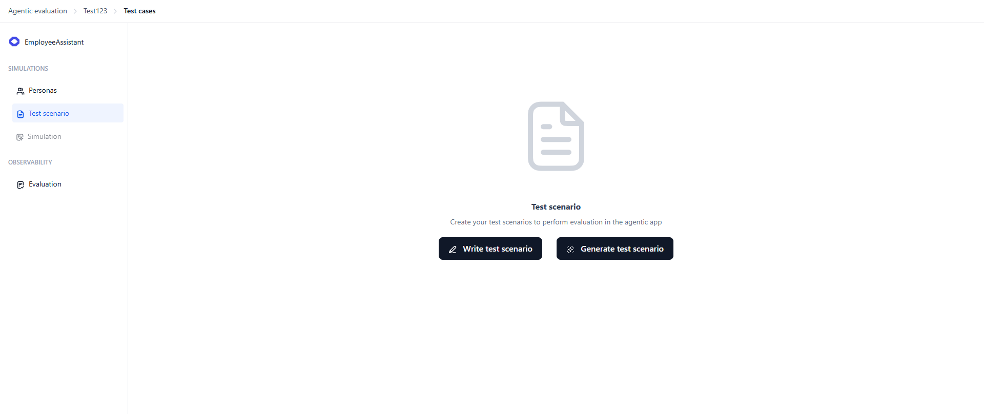 Test scenarios page