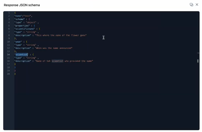 Define response schema
