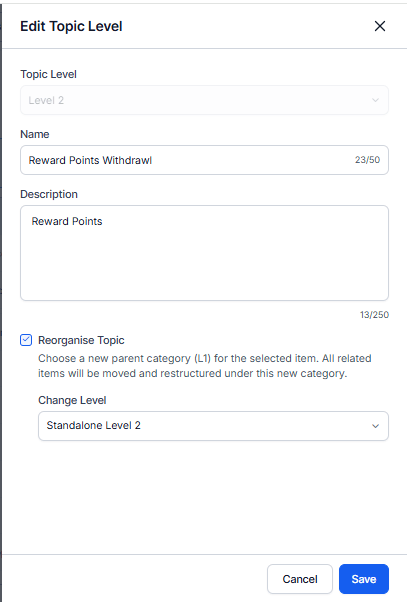 Edit Reorganize Topic Level