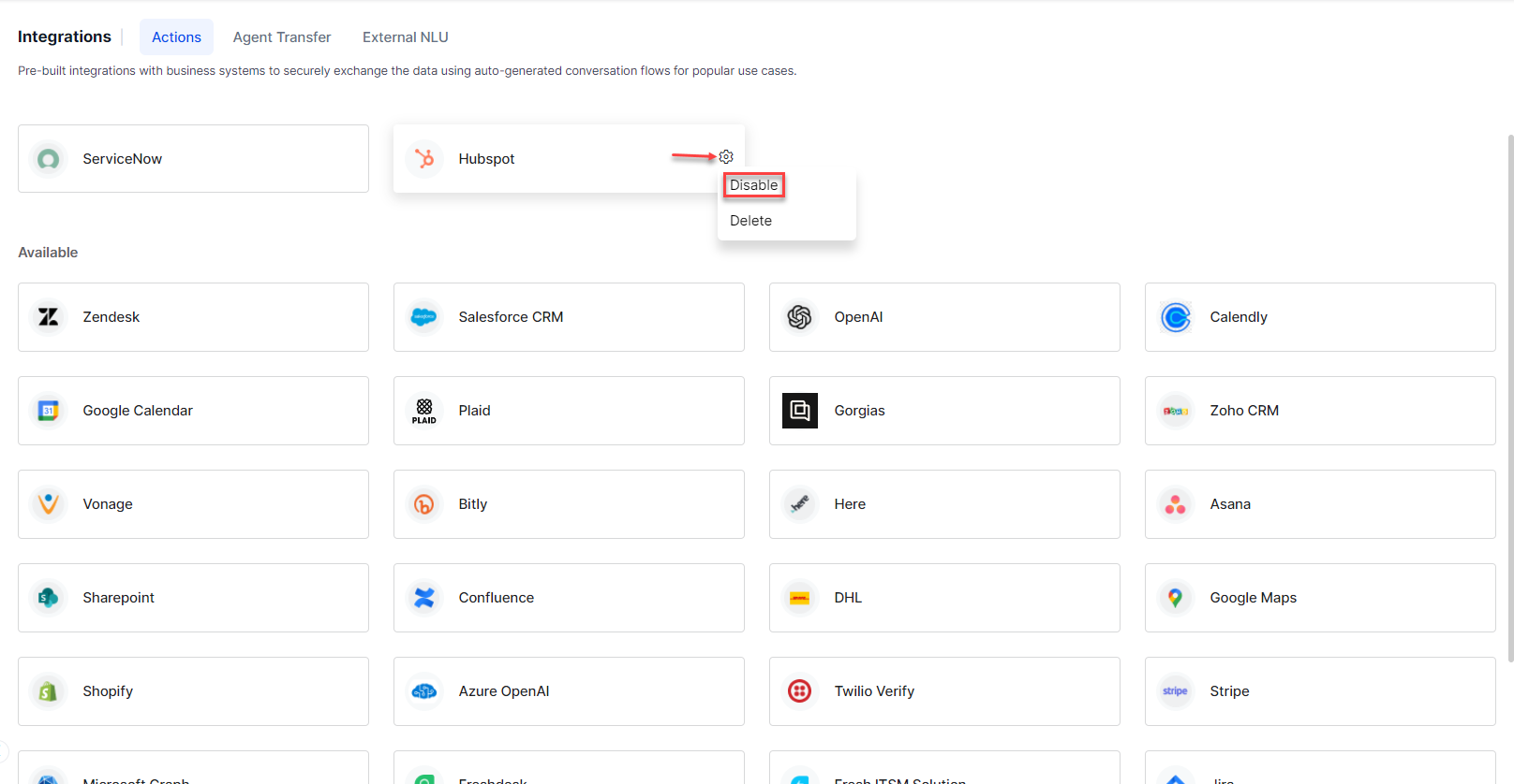 Disable integration