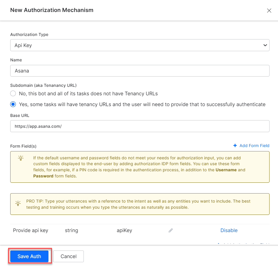 Auth credentials