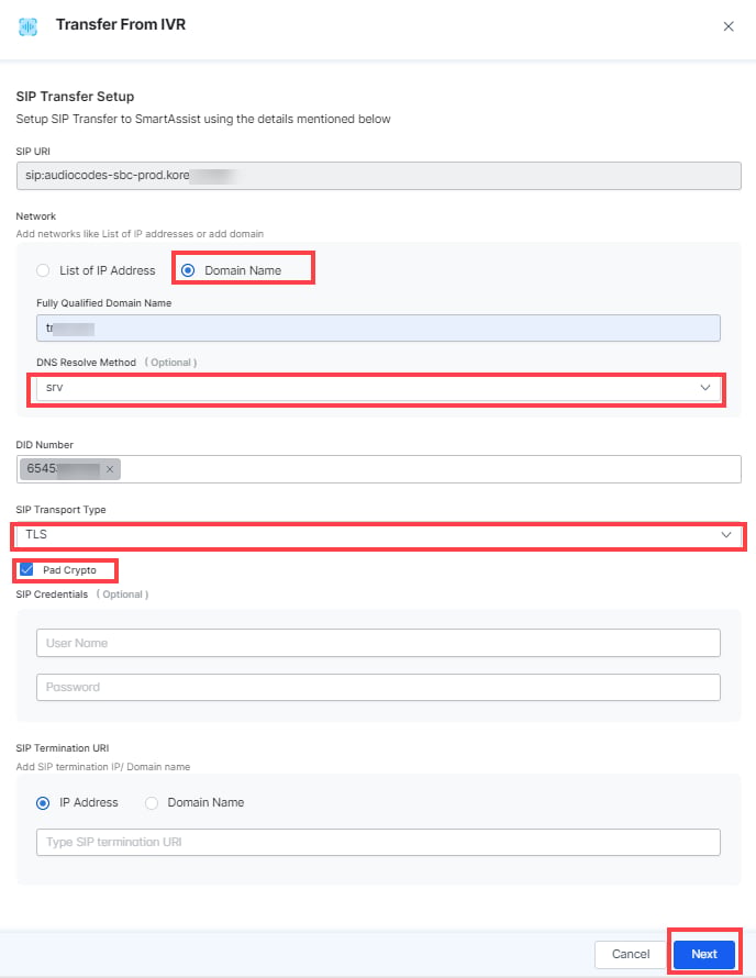 Transfer from IVR