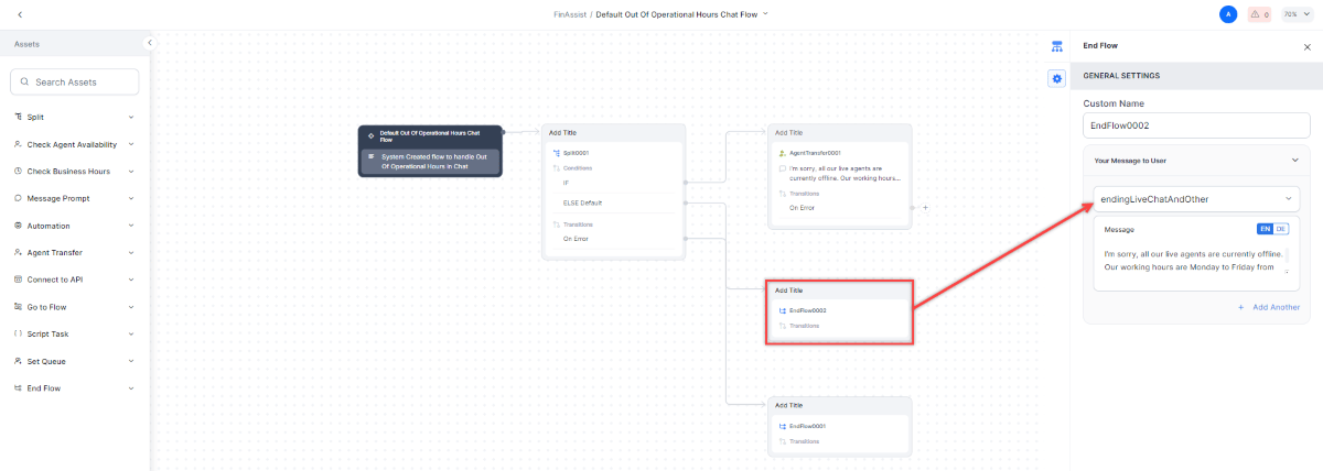 Out of Operational Hours End Live Chat Message