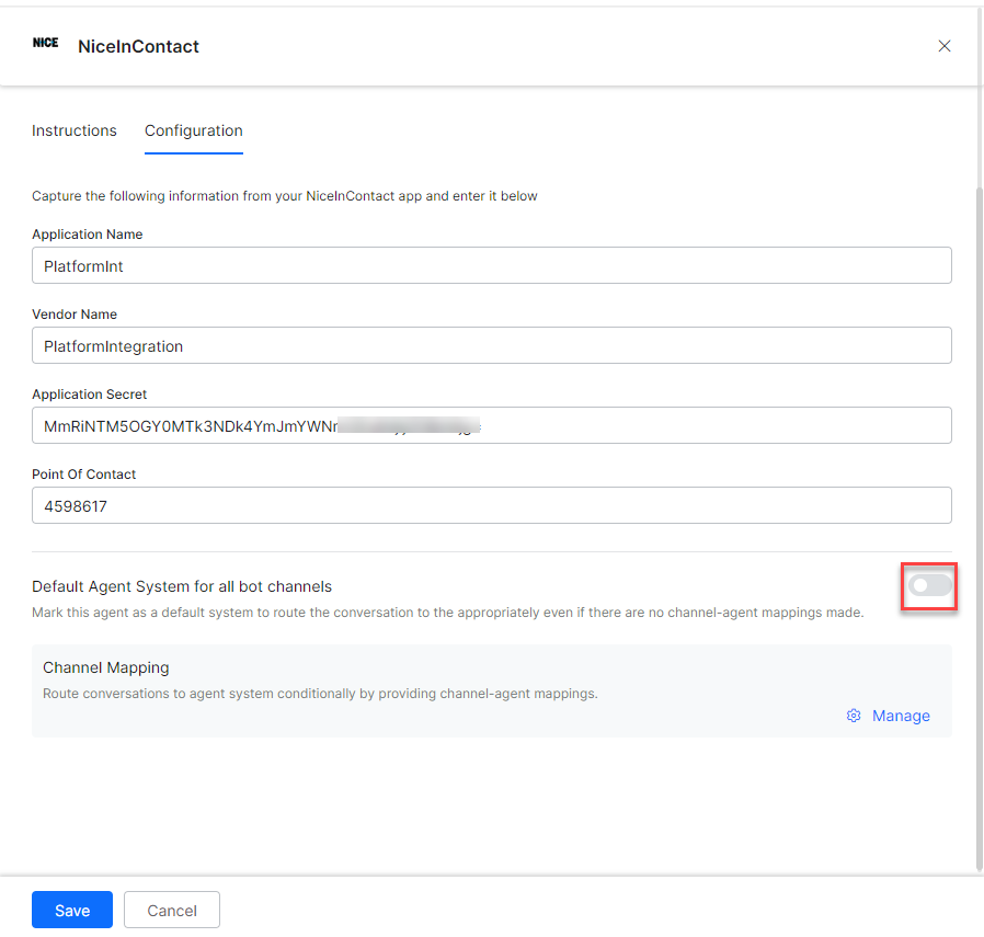 Make NiceInContact the default agent