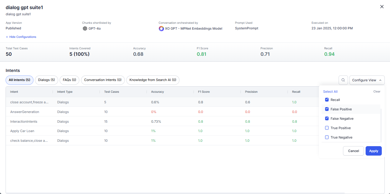 Batch Testing configure view