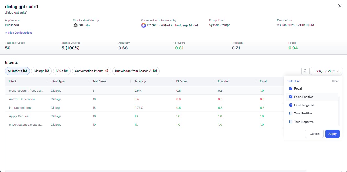 Batch Testing configure view