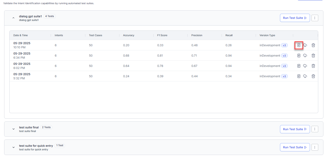 Batch Testing results summary