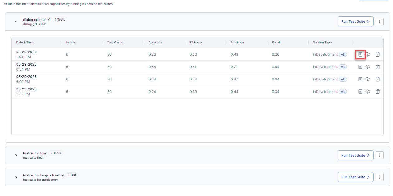 Batch Testing results summary