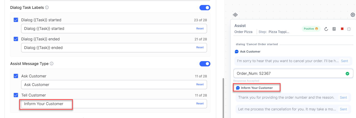 Assist Message Type Label