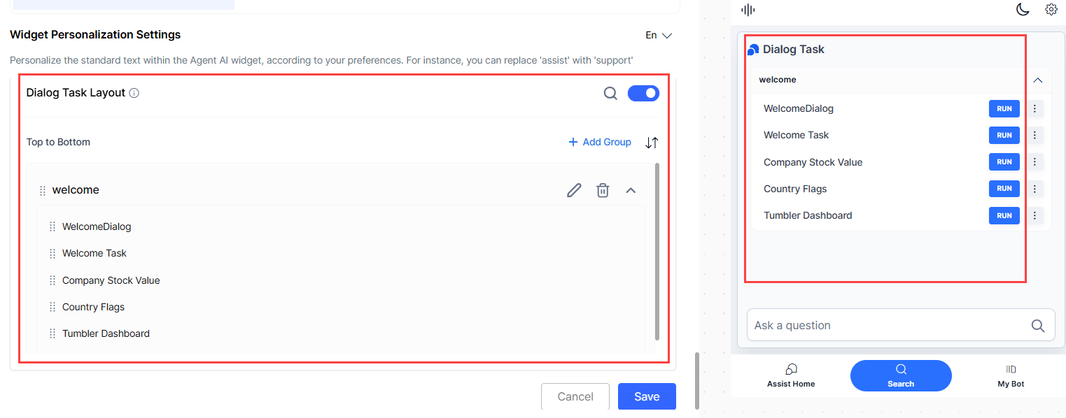 Dialog Task Layout