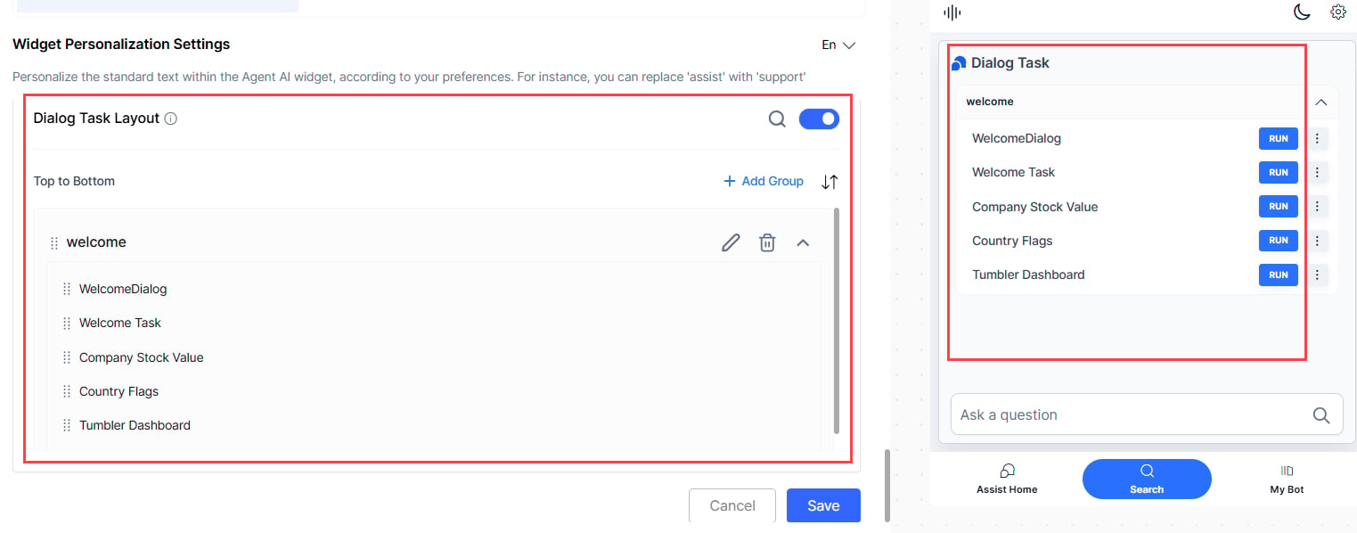 Dialog Task Layout