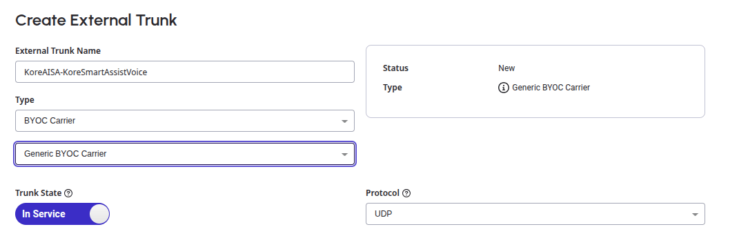 Create External Trunk