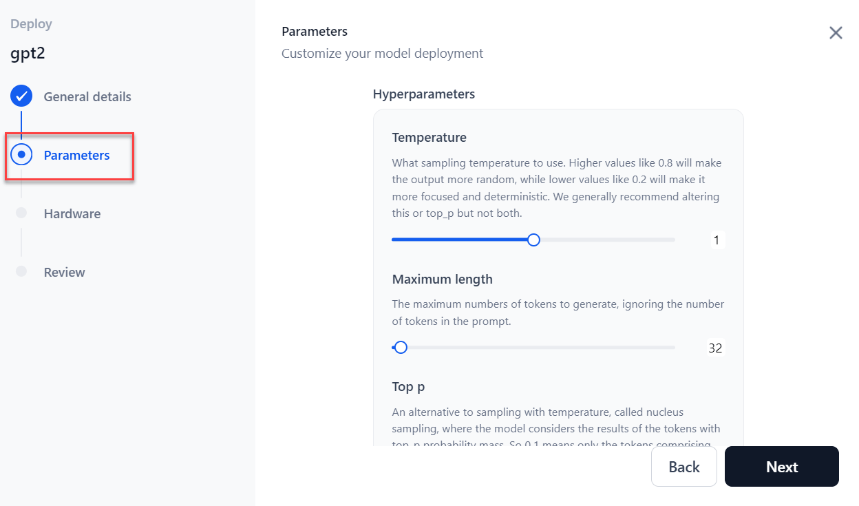 Deploy Hugging Face Parameters