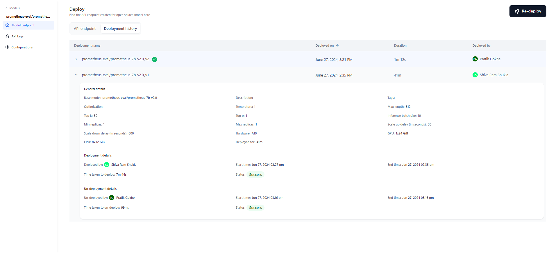 Deployment History