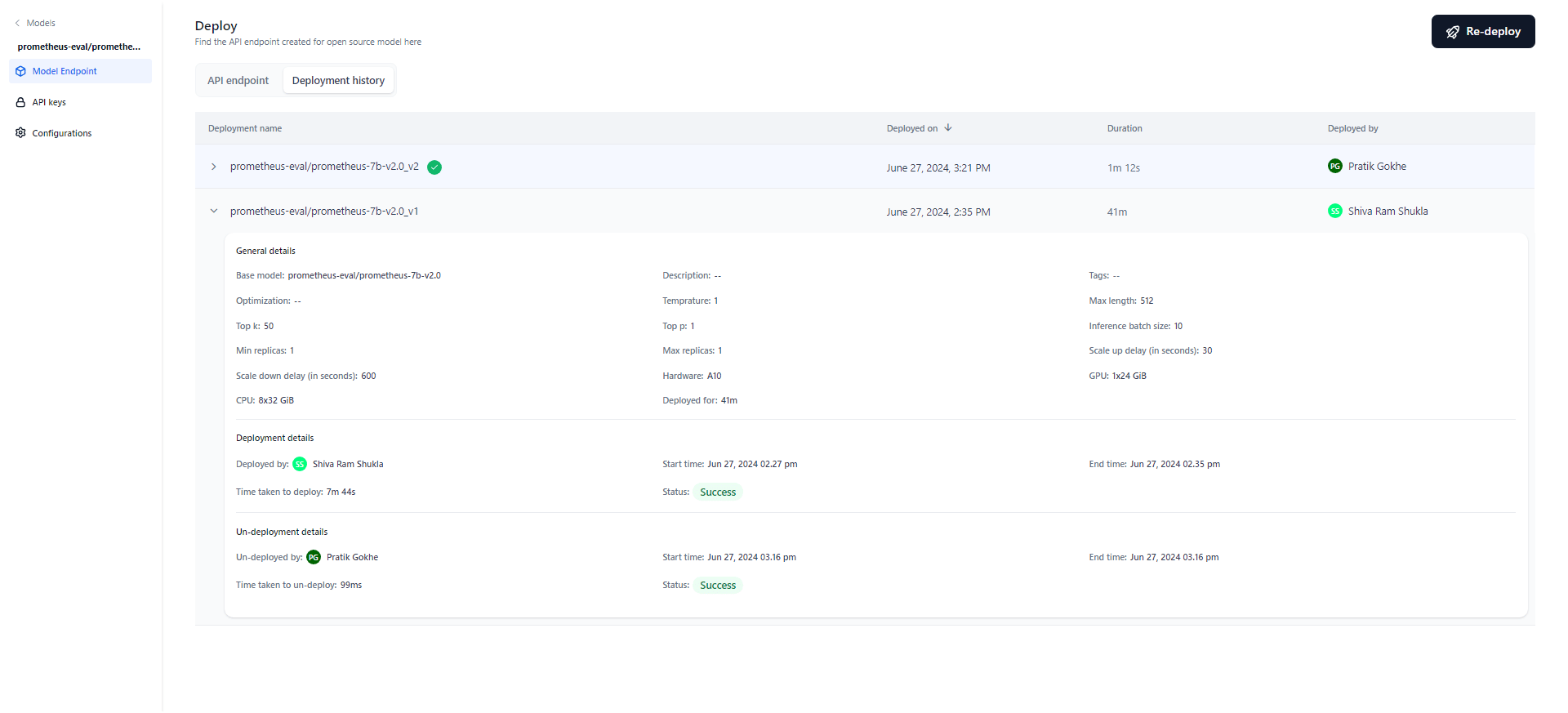 Deployment History