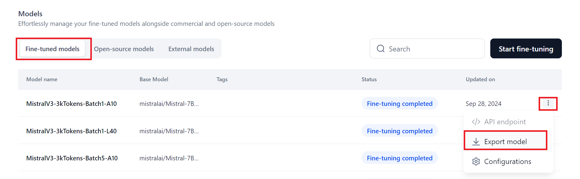 Export Fine-Tuned Model