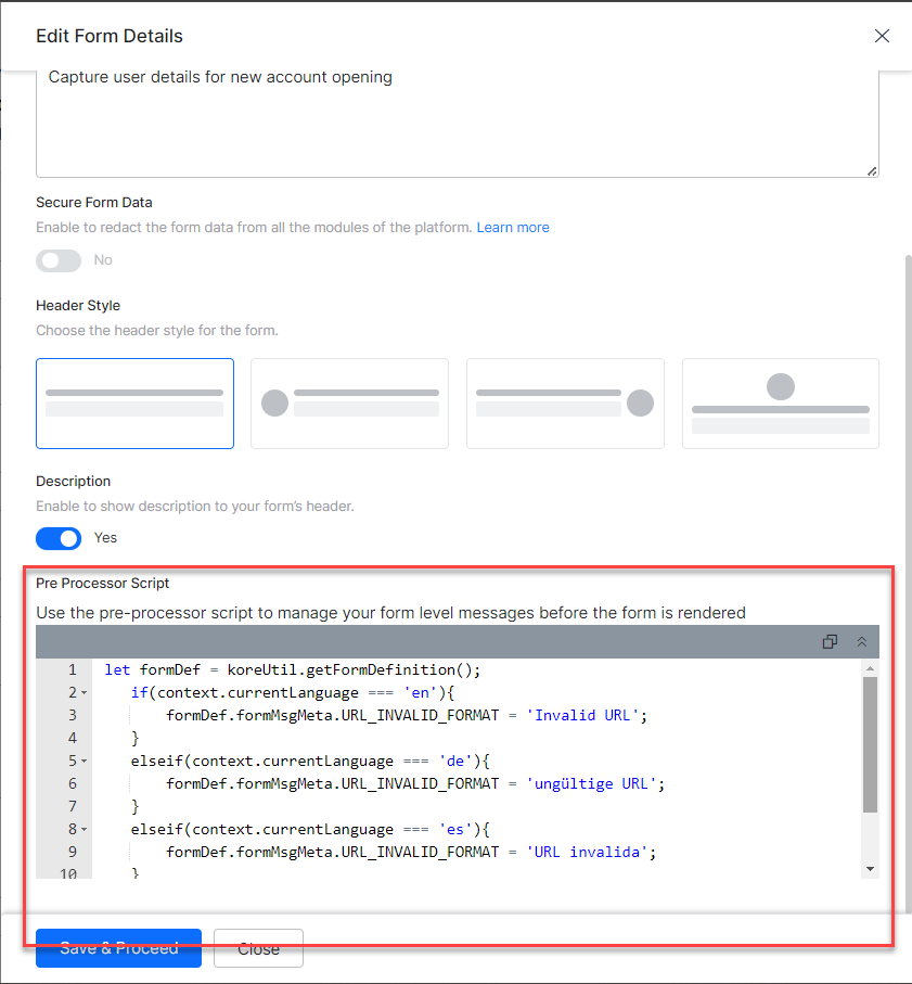 Digital form - Pre processor script