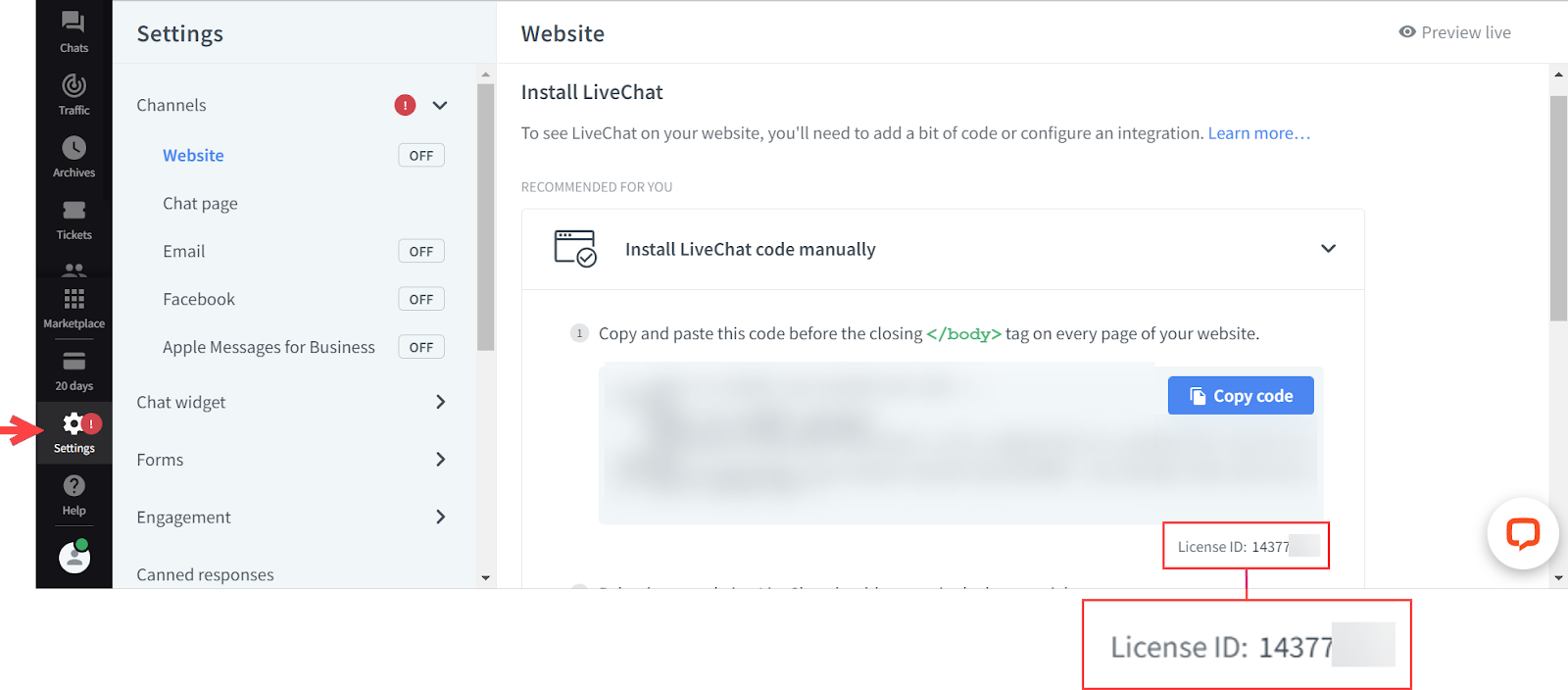 LiveChat Settings