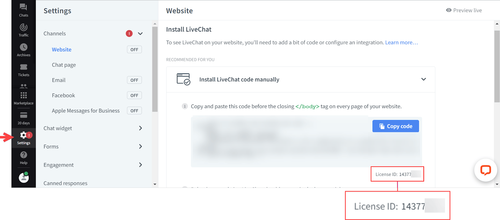 LiveChat Settings