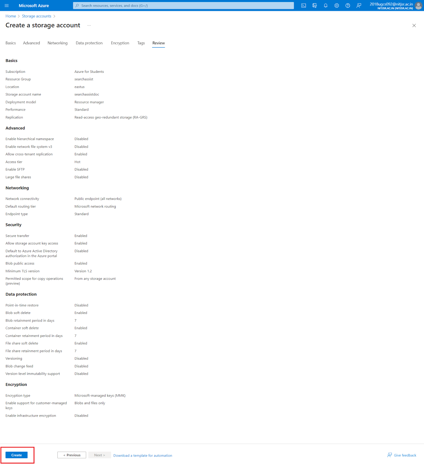 Create Storage Account