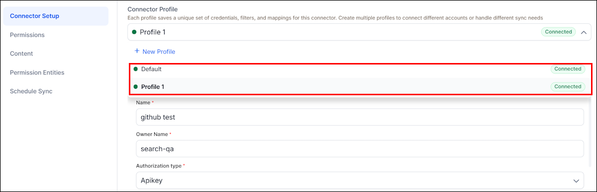 The illustration shows the connector setup in search ai.