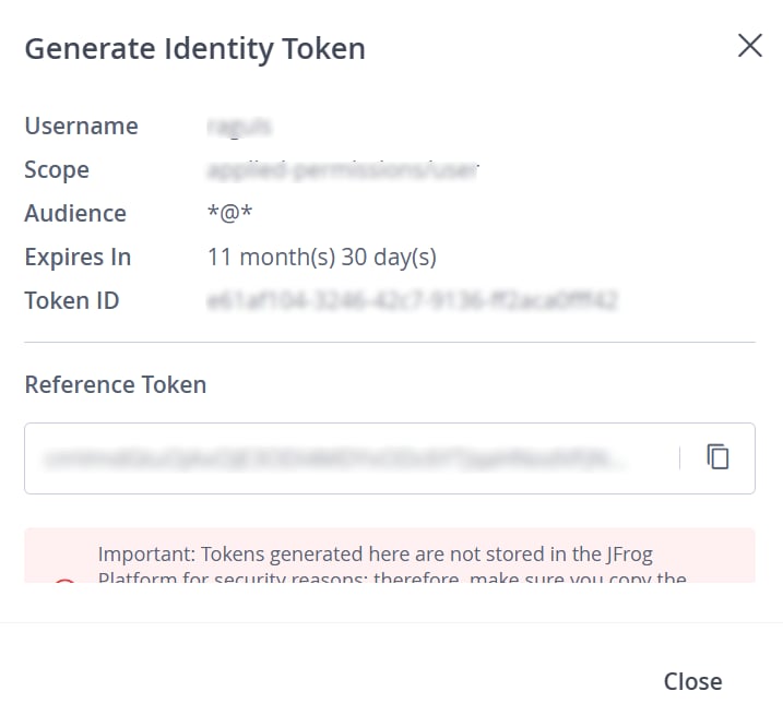 Identity token in Jfrog