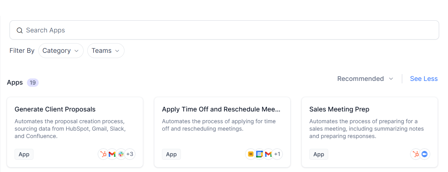 Apps section
