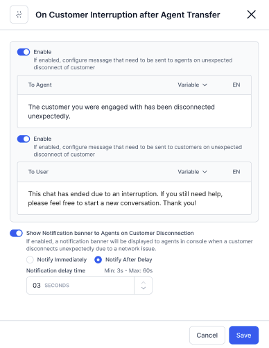 Notification on Customer Disconnection