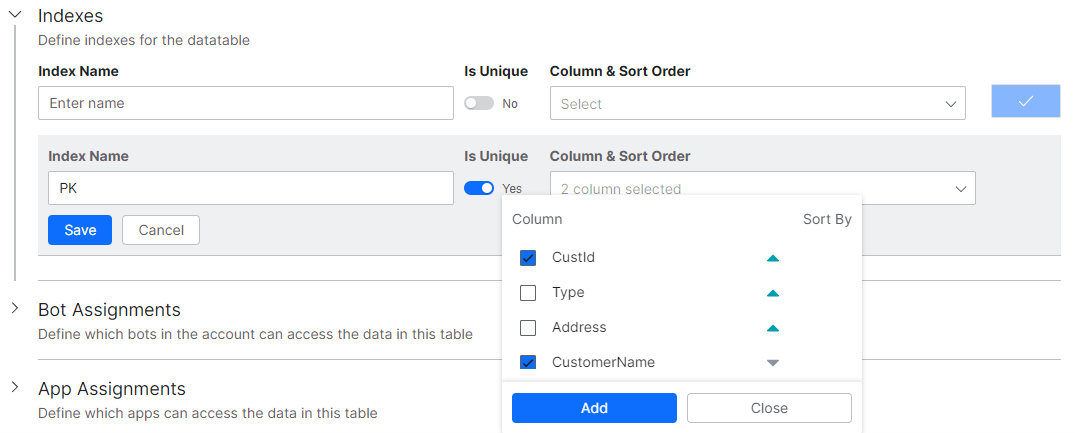 Data Table Index