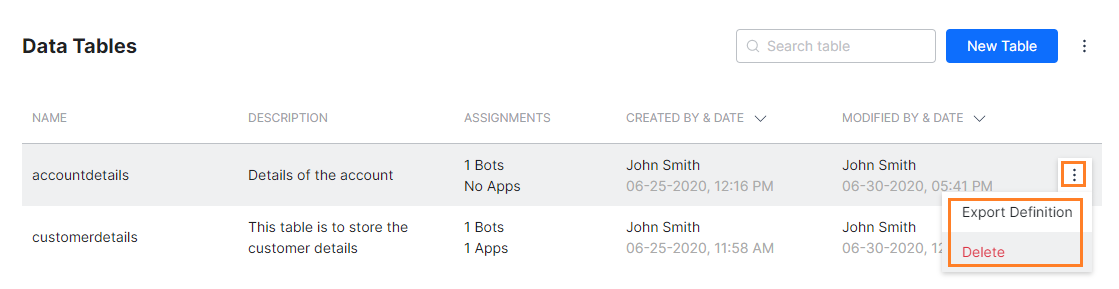 Export Data Table