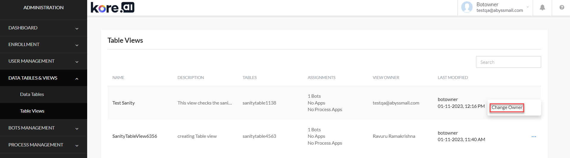 Change View Ownership