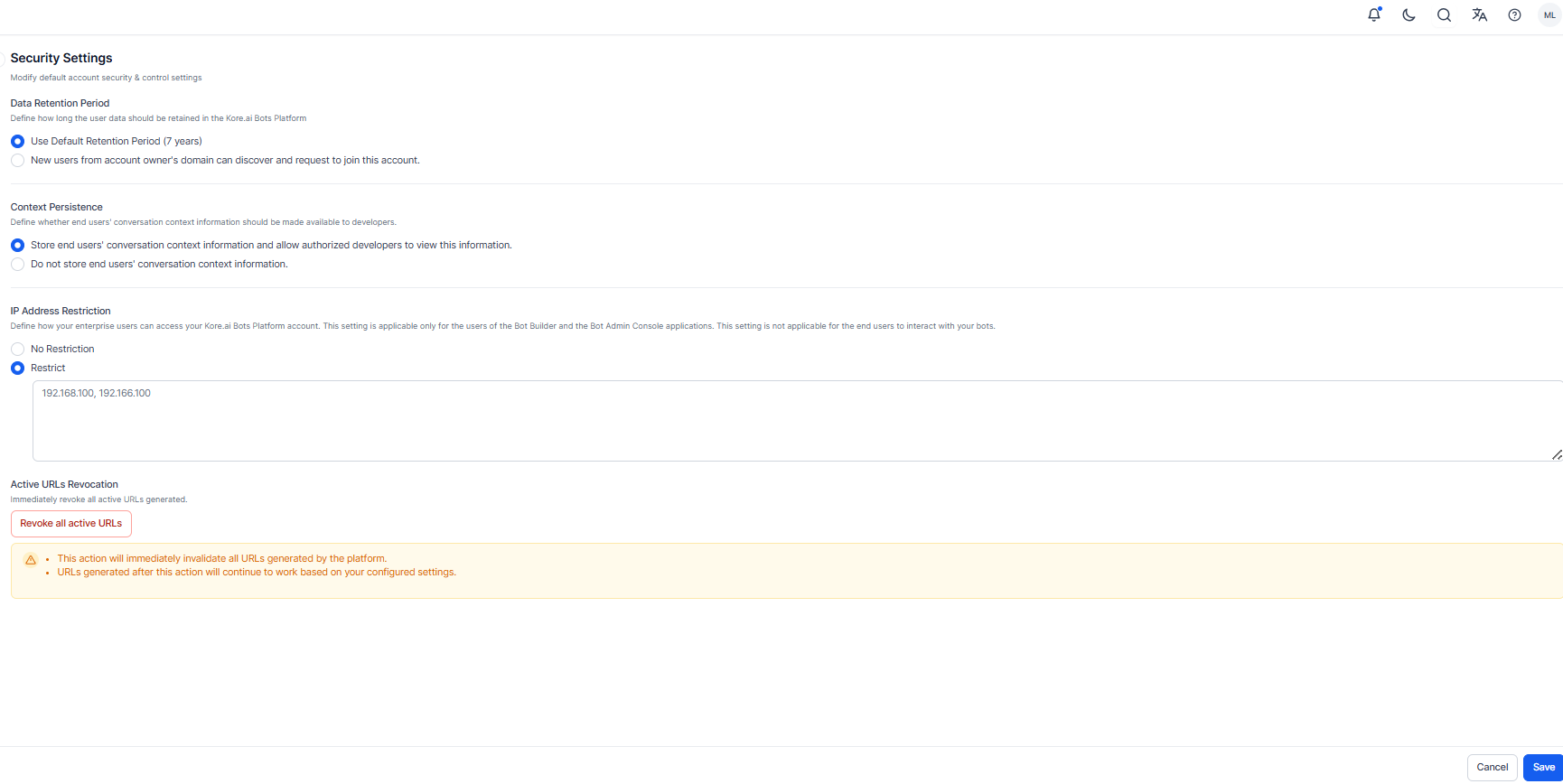 Security Settings - Data Retention