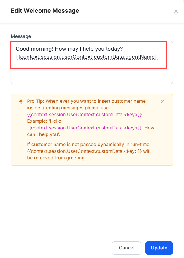 Edit Welcome Message