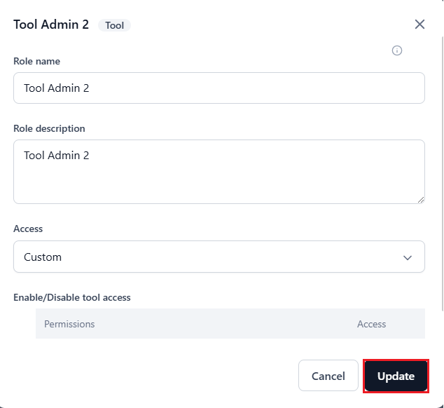 update role window
