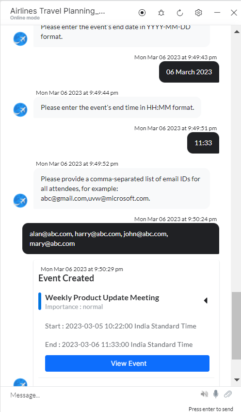 VA prompt to create an event