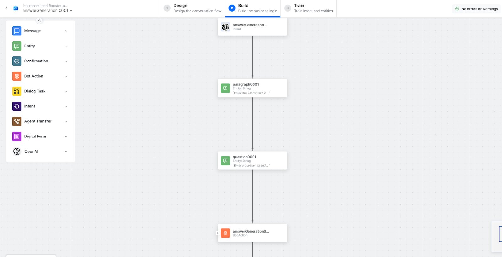 Generate answers from context dialog task is added