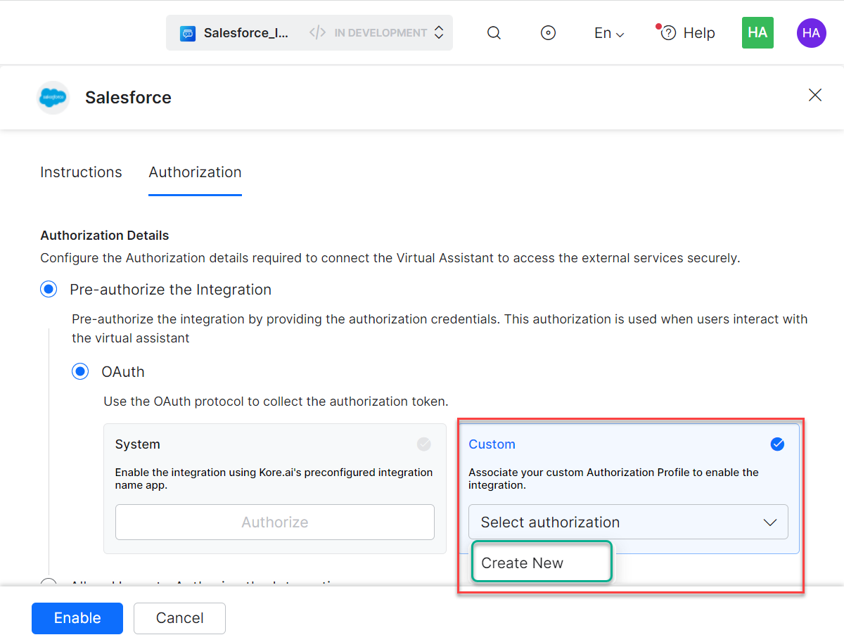 Create new auth