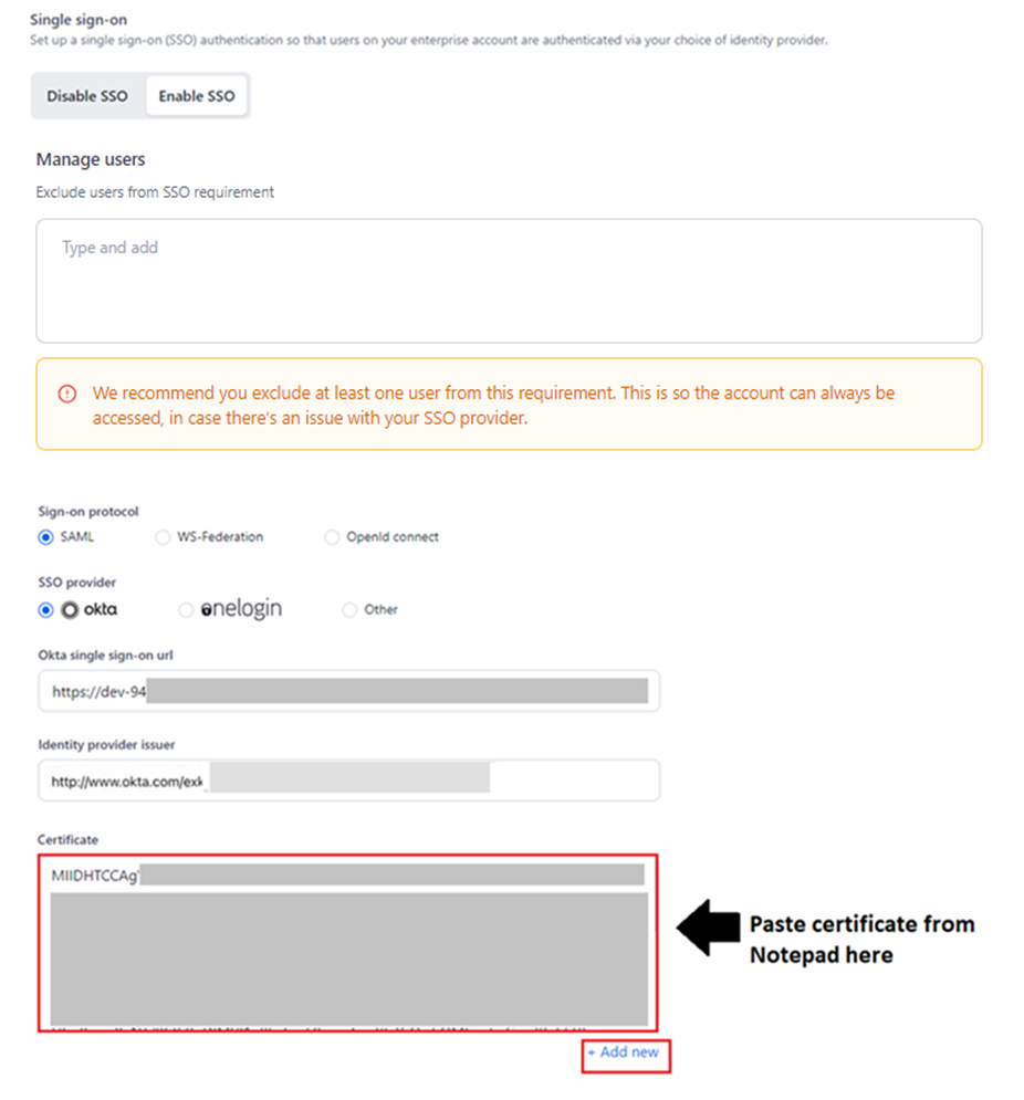 paste okta certificate