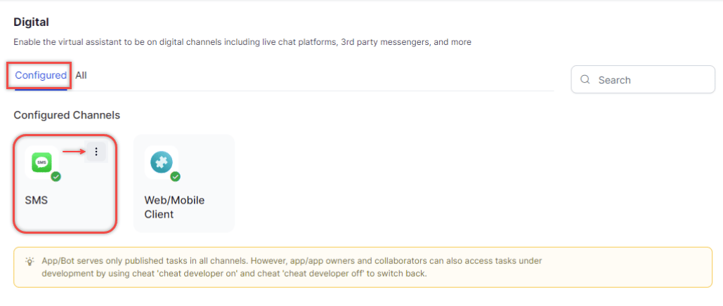 Disable SMS Channel