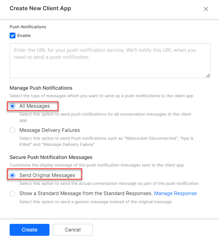 Web Message Delivery configuration