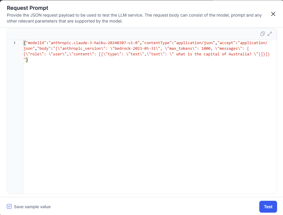 Amazon Bedrock test payload