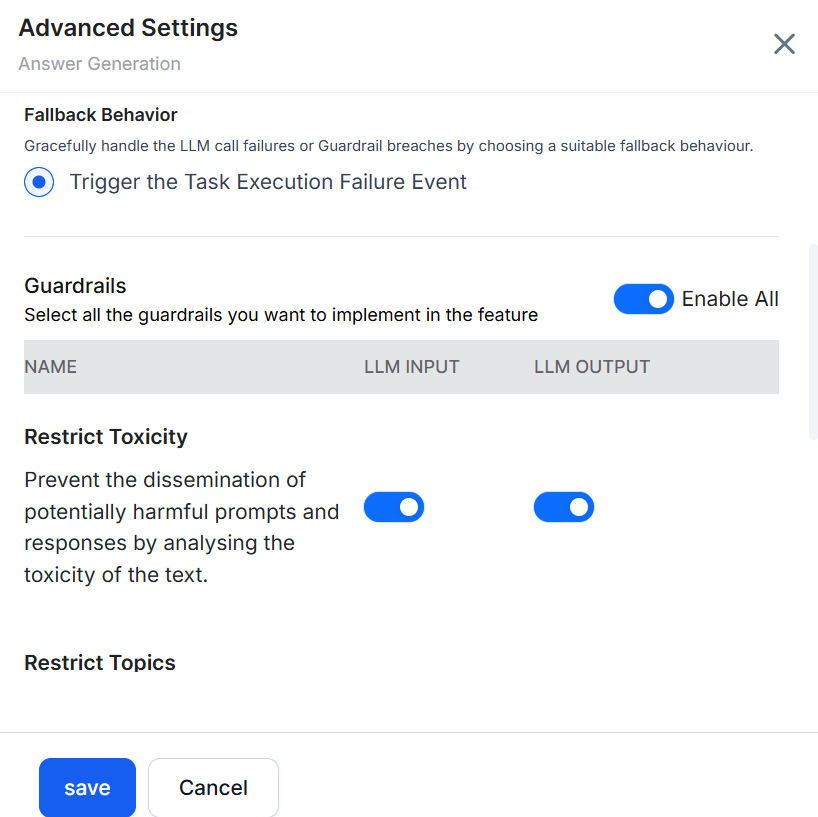 Search AI fallback settings