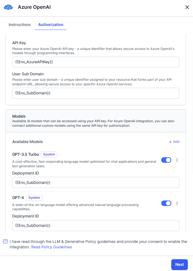 Azure OpenAI dynamic variables