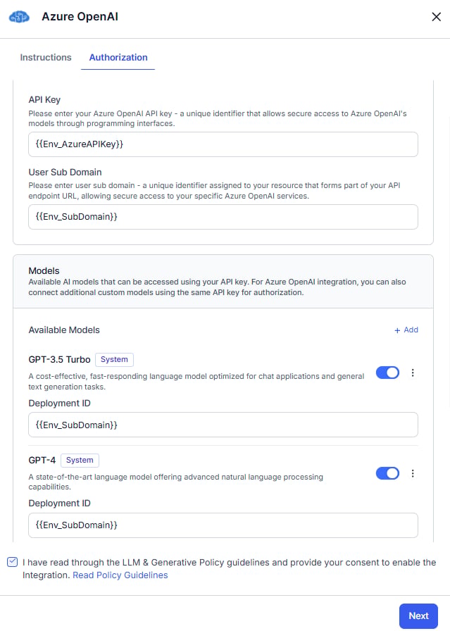 Azure OpenAI dynamic variables