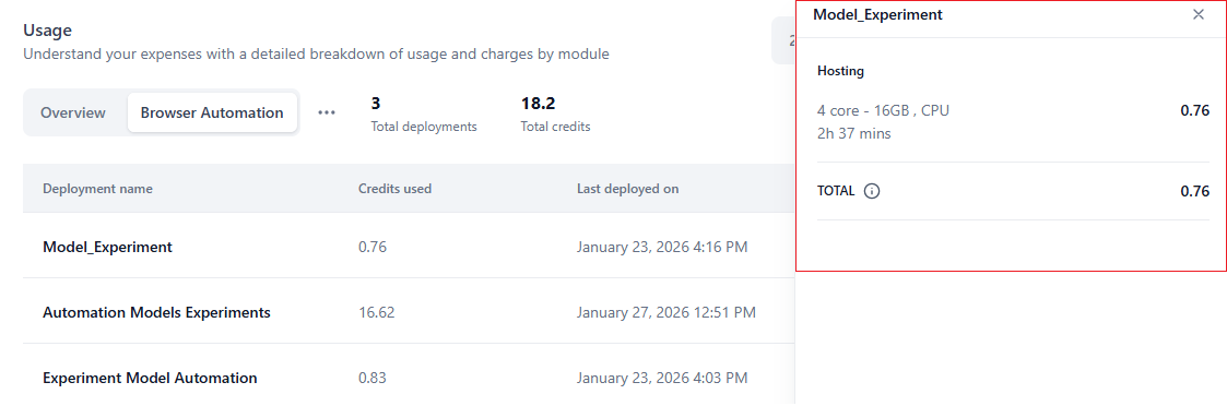Browser automation billing detail